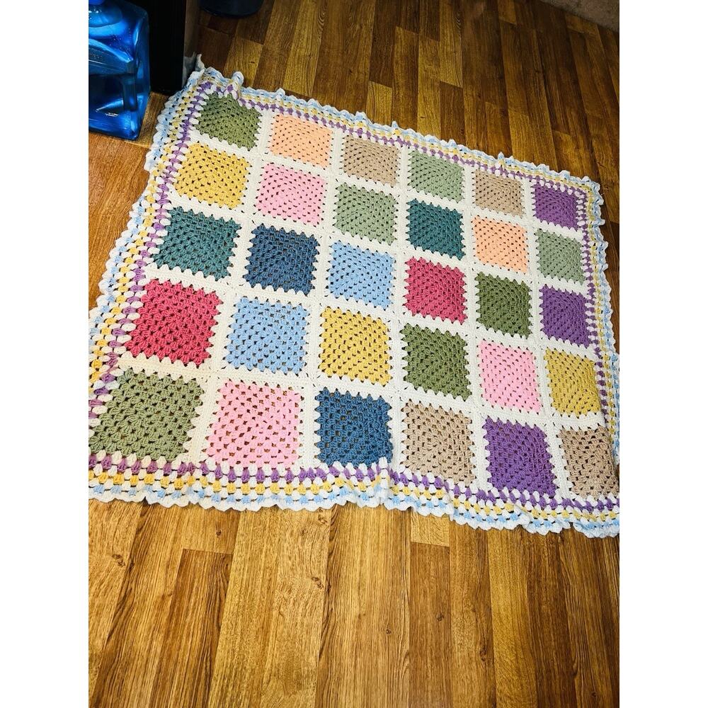 Vintage Handmade Patch Crochet Afghan Size 53 X 58 Multicolor Granny Cozy - Picture 2 of 12